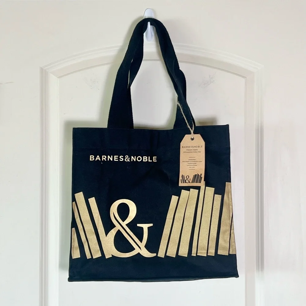 NWT Barnes & Noble Black Gold Ampersand Membership Tote 100% Cotton by re-wrap